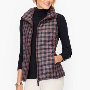 Talbots Women's Down Puffer Vest Tartan Plaid Quilted Zip Up Size M Medium